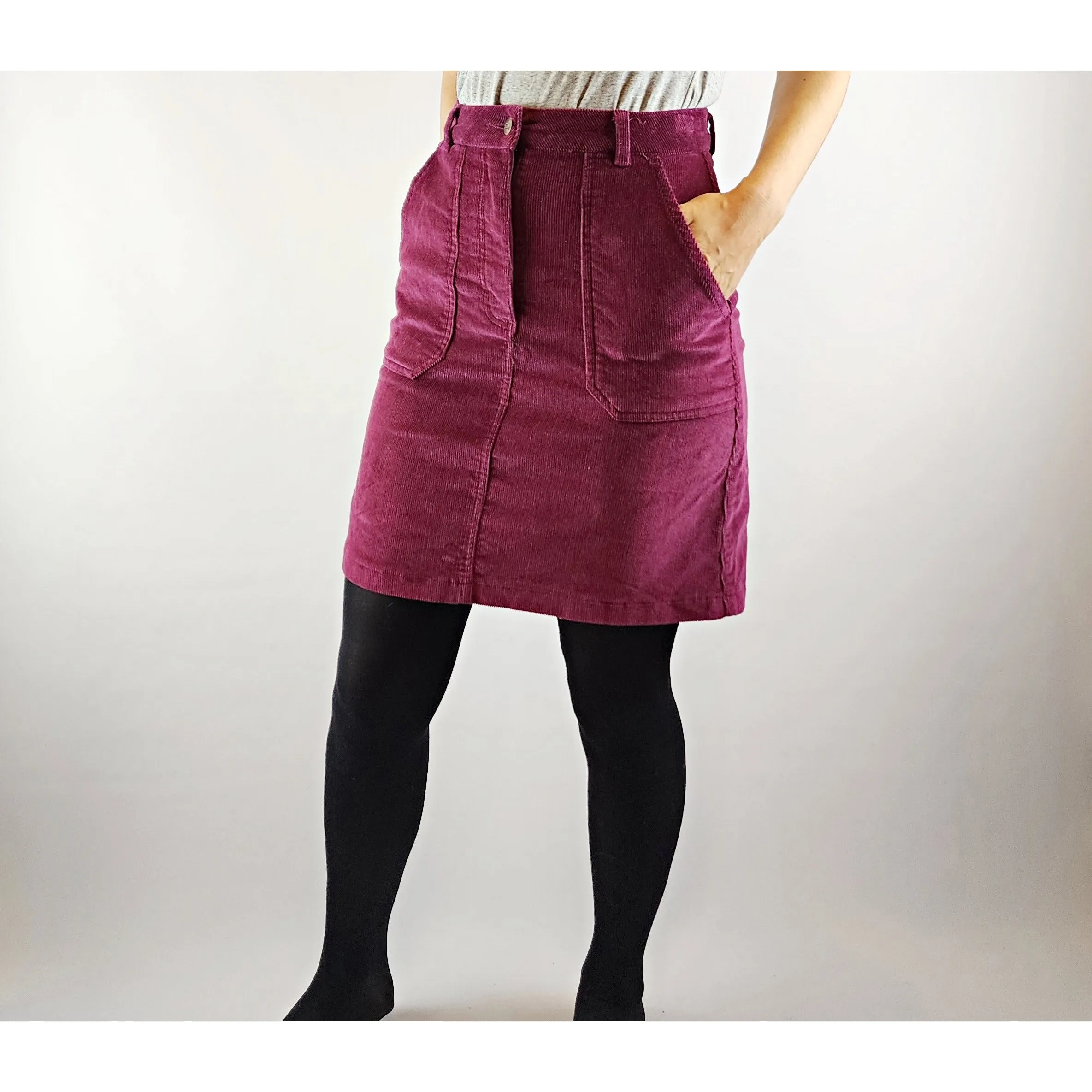 Princess Highway plum red thin cord skirt with pockets size 8
