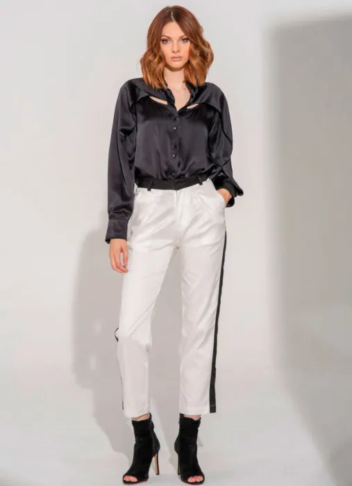 RHODES White Twill Tuxedo Pant