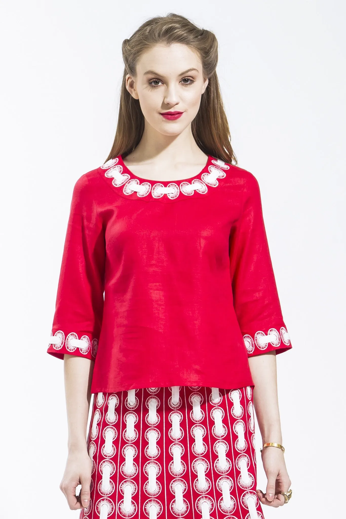Ribbon Threaded Circle Blouse Style 1799