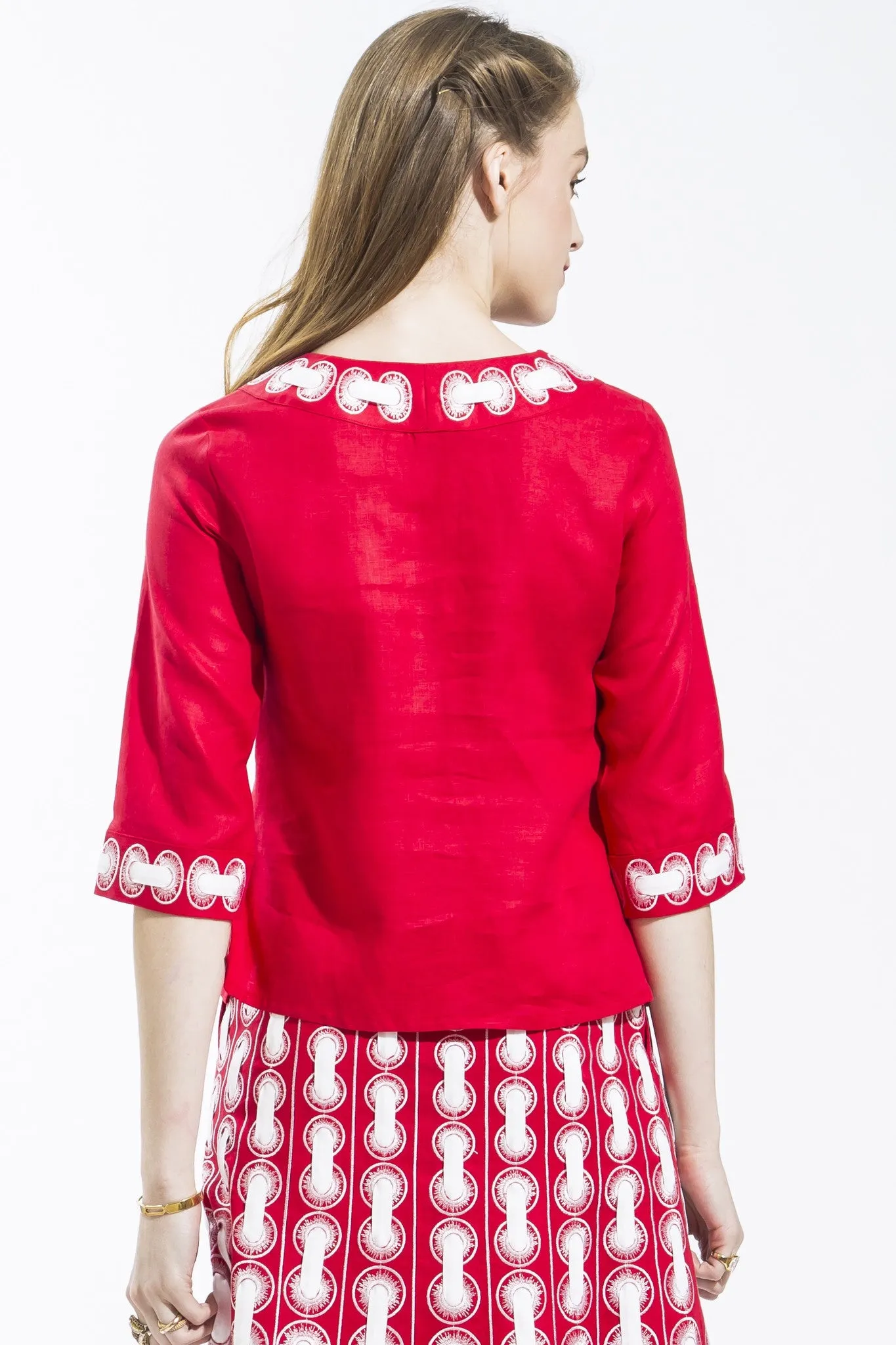Ribbon Threaded Circle Blouse Style 1799