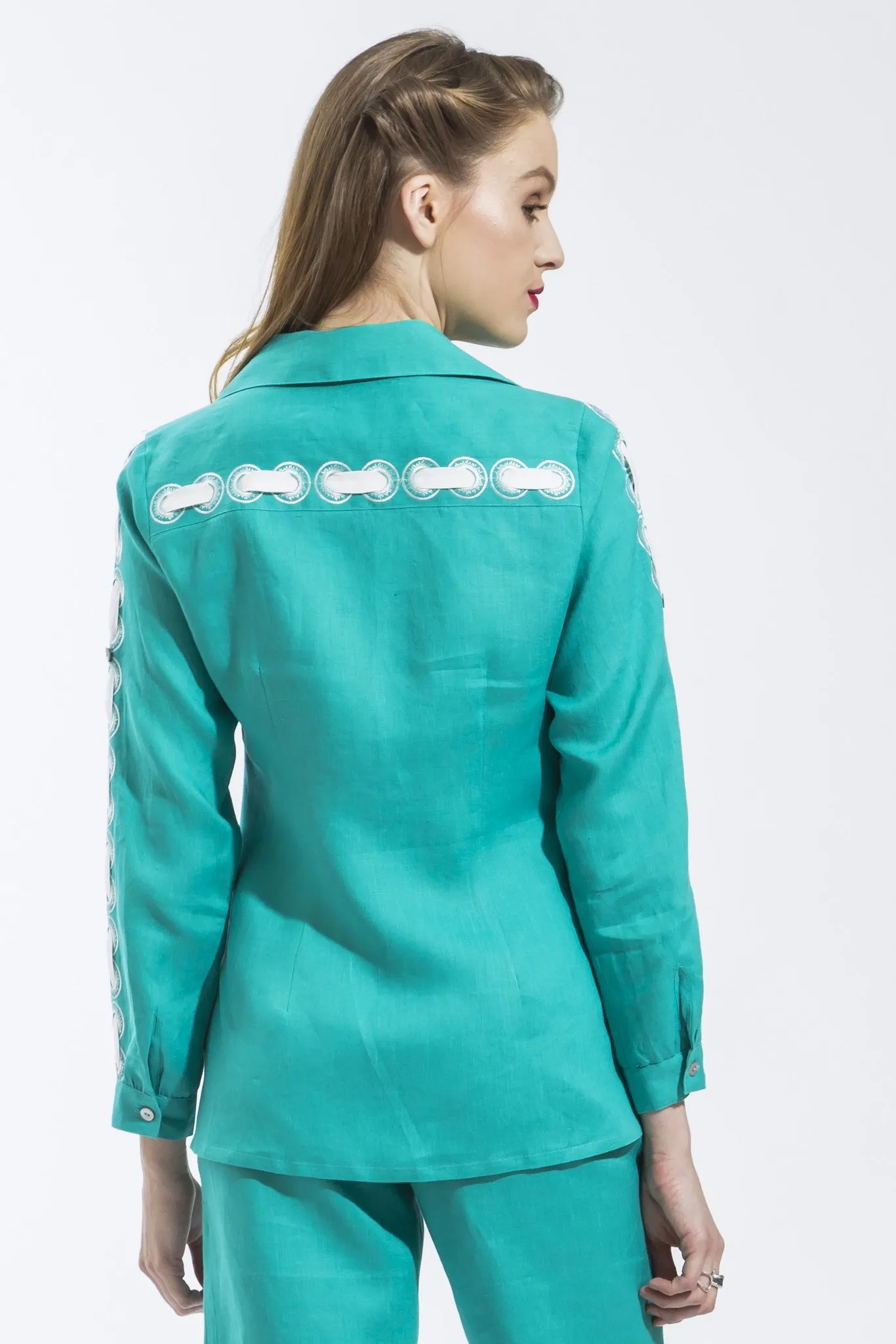 Ribbon Threaded Circle Shirt (Jade) Style 1815