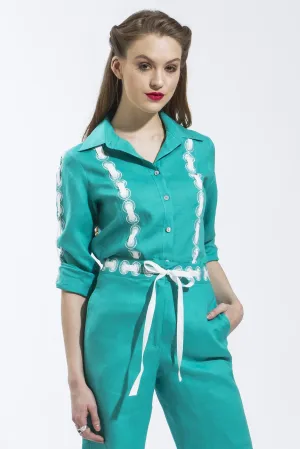 Ribbon Threaded Circle Shirt (Jade) Style 1815