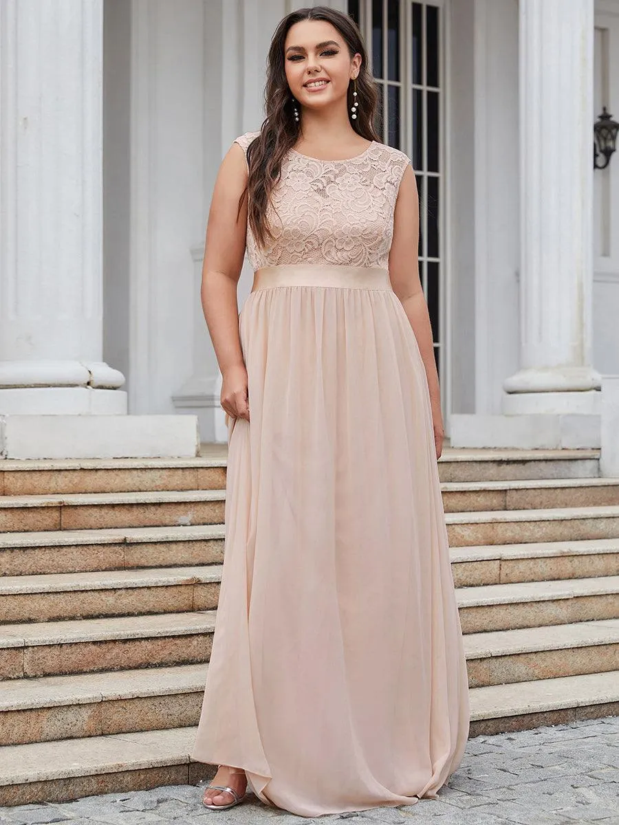 Robe de demoiselle d'honneur classique à col rond et dos en dentelle(Vente finale)