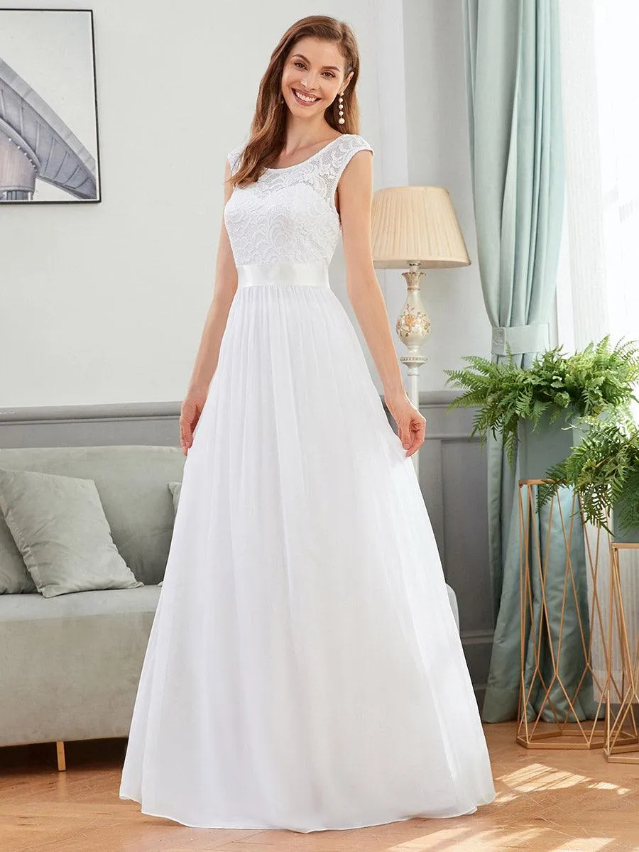 Robe de demoiselle d'honneur classique à col rond et dos en dentelle(Vente finale)