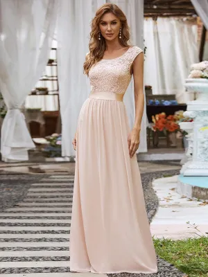 Robe de demoiselle d'honneur classique à col rond et dos en dentelle(Vente finale)