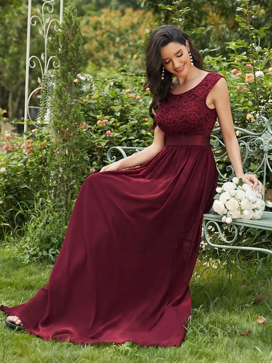 Robe de demoiselle d'honneur classique à col rond et dos en dentelle(Vente finale)
