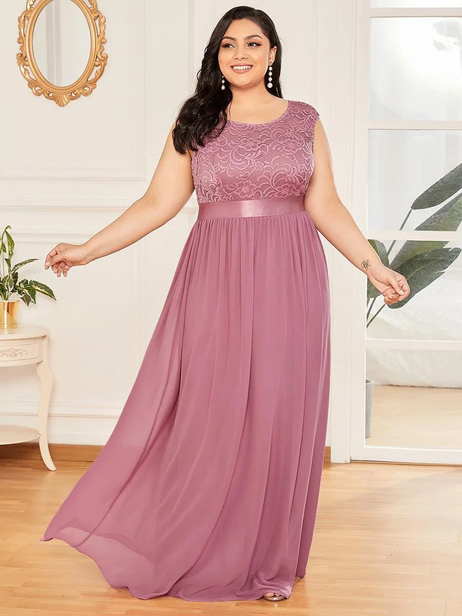 Robe de demoiselle d'honneur classique à col rond et dos en dentelle(Vente finale)