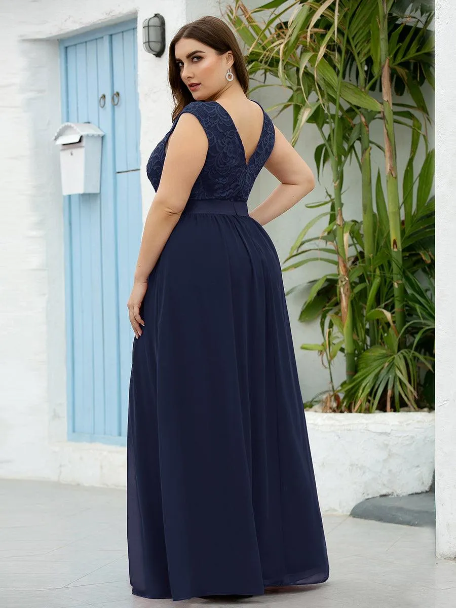 Robe de demoiselle d'honneur classique à col rond et dos en dentelle(Vente finale)