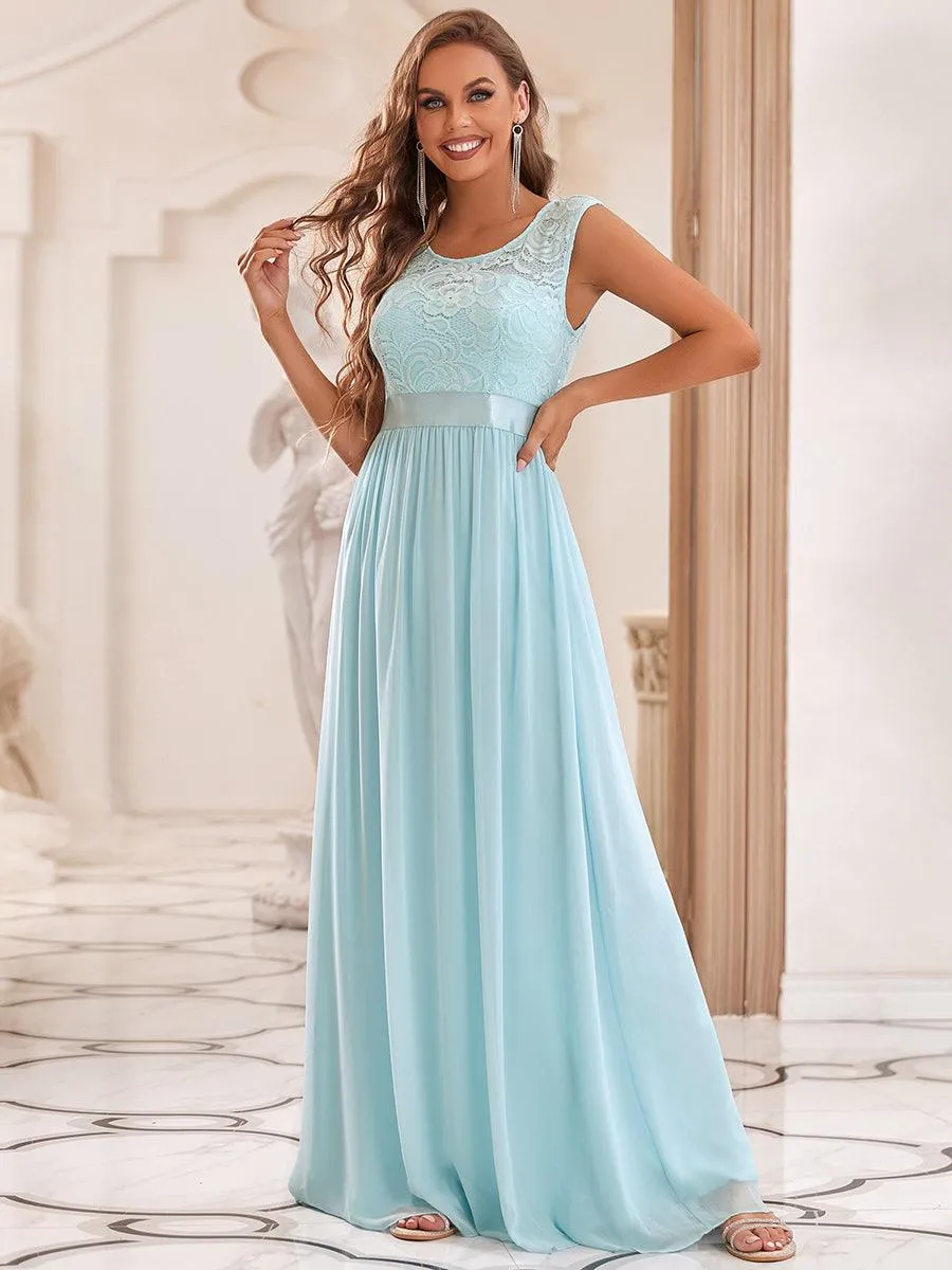 Robe de demoiselle d'honneur classique à col rond et dos en dentelle(Vente finale)