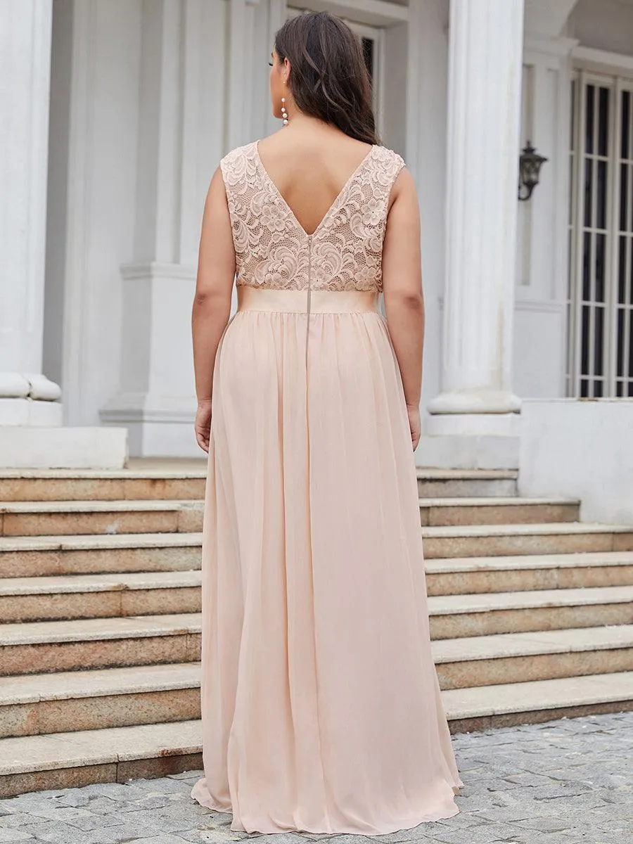 Robe de demoiselle d'honneur classique à col rond et dos en dentelle(Vente finale)