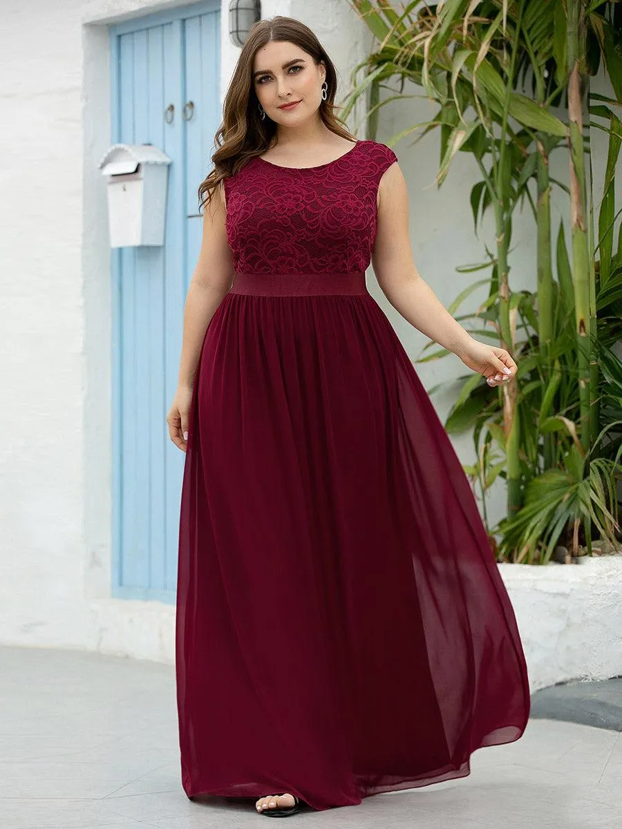 Robe de demoiselle d'honneur classique à col rond et dos en dentelle(Vente finale)
