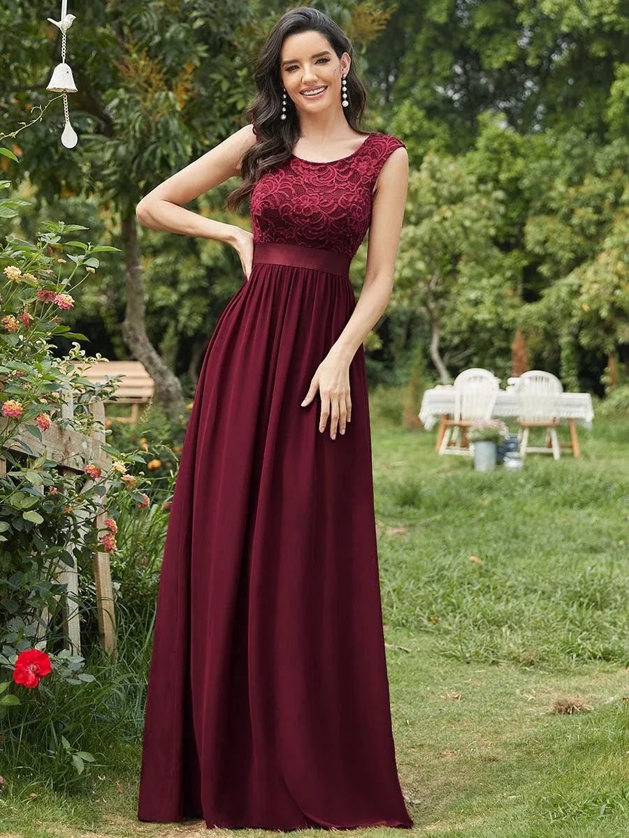 Robe de demoiselle d'honneur classique à col rond et dos en dentelle(Vente finale)