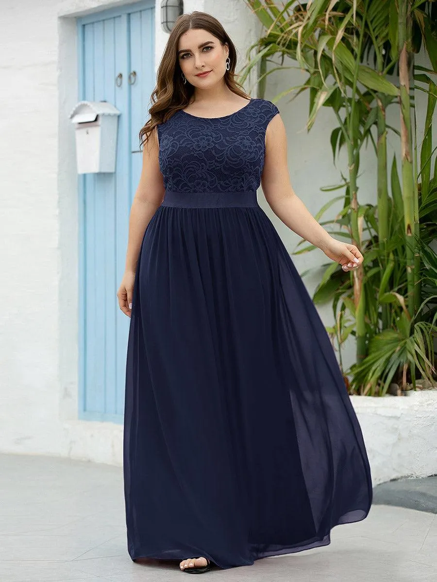 Robe de demoiselle d'honneur classique à col rond et dos en dentelle(Vente finale)