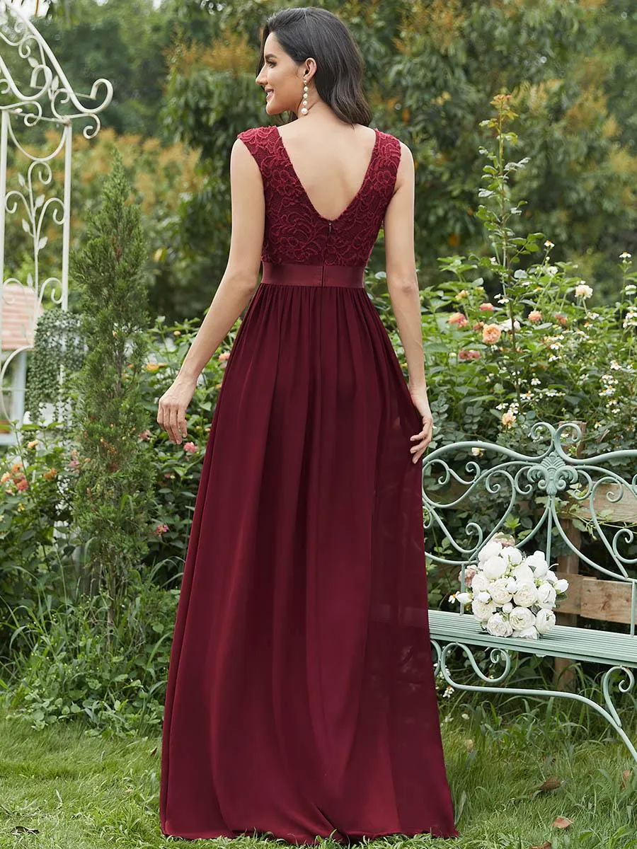 Robe de demoiselle d'honneur classique à col rond et dos en dentelle(Vente finale)
