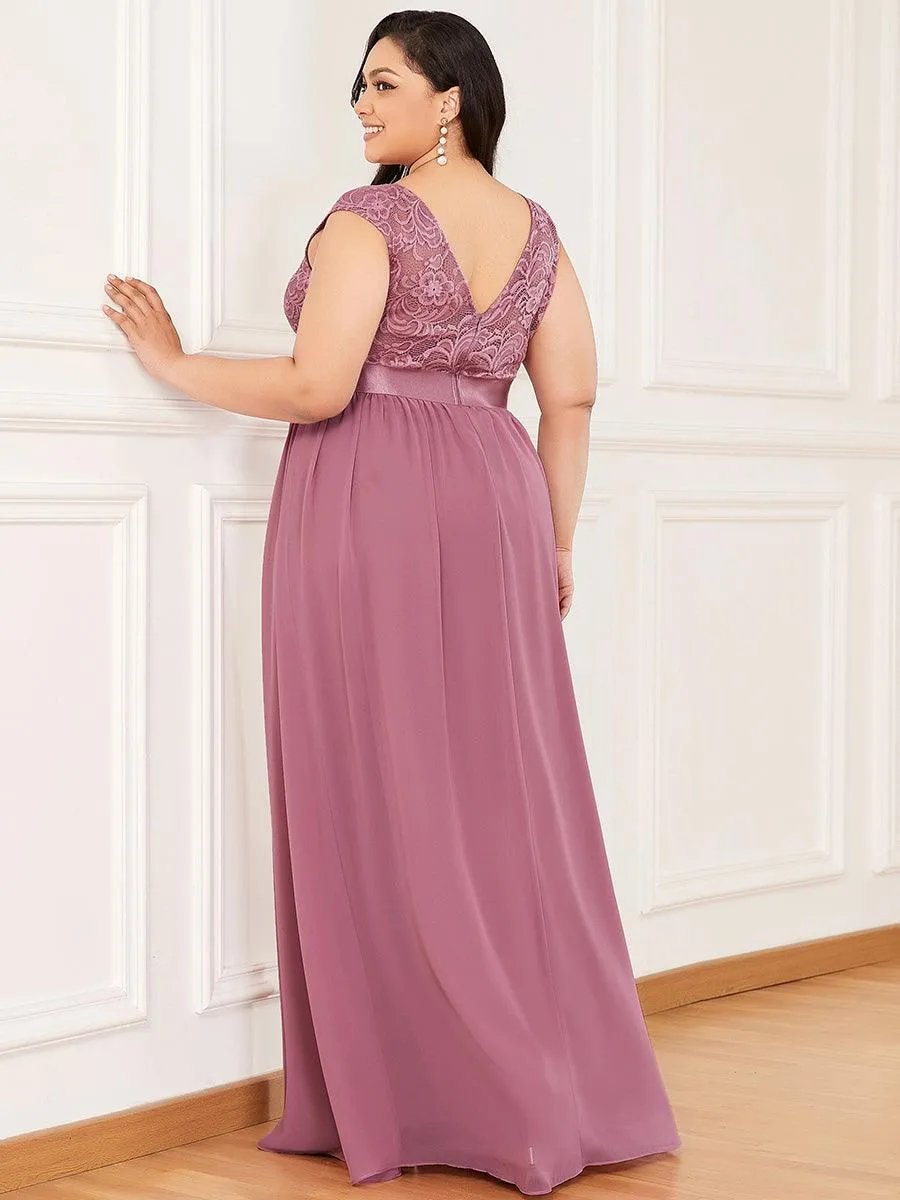 Robe de demoiselle d'honneur classique à col rond et dos en dentelle(Vente finale)
