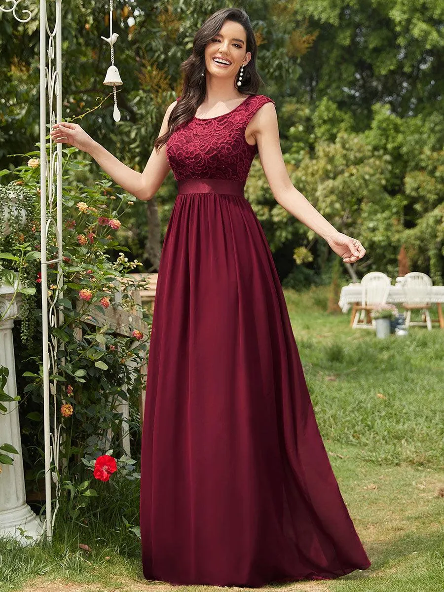 Robe de demoiselle d'honneur classique à col rond et dos en dentelle(Vente finale)