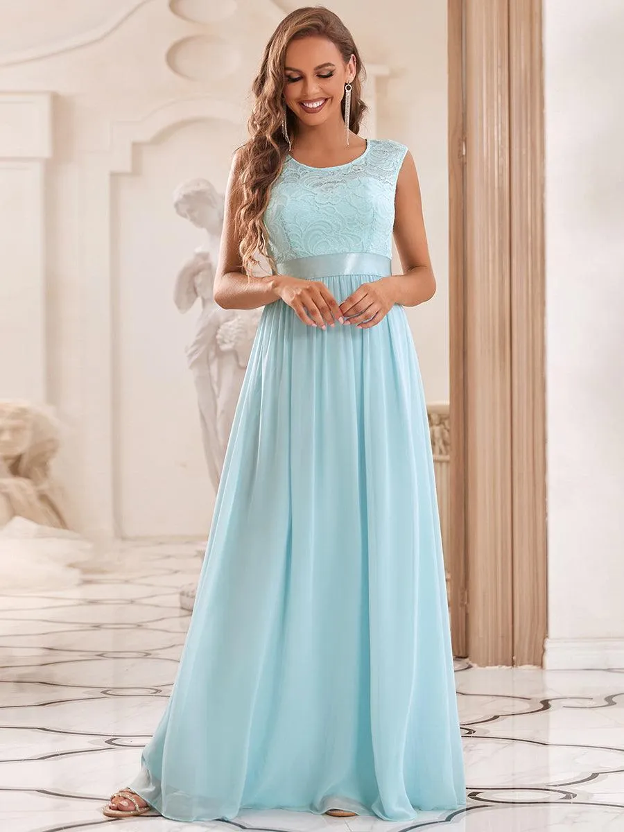 Robe de demoiselle d'honneur classique à col rond et dos en dentelle(Vente finale)