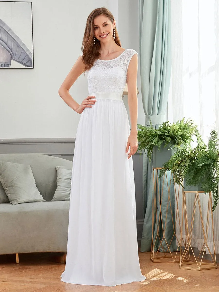 Robe de demoiselle d'honneur classique à col rond et dos en dentelle(Vente finale)