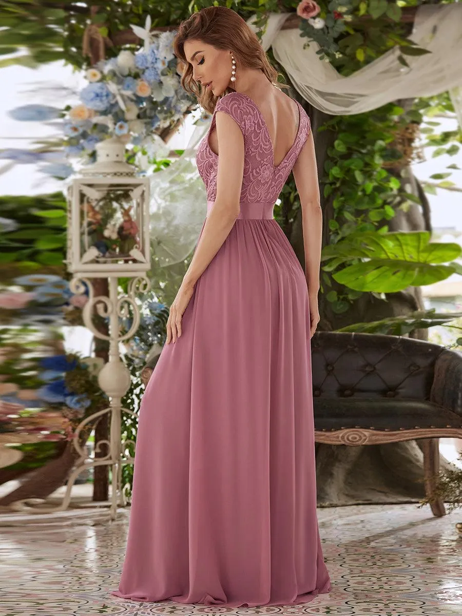 Robe de demoiselle d'honneur classique à col rond et dos en dentelle(Vente finale)