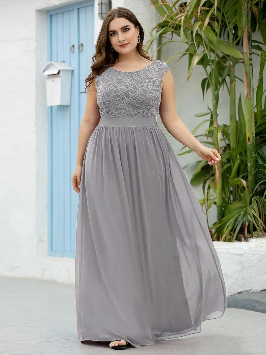 Robe de demoiselle d'honneur classique à col rond et dos en dentelle(Vente finale)