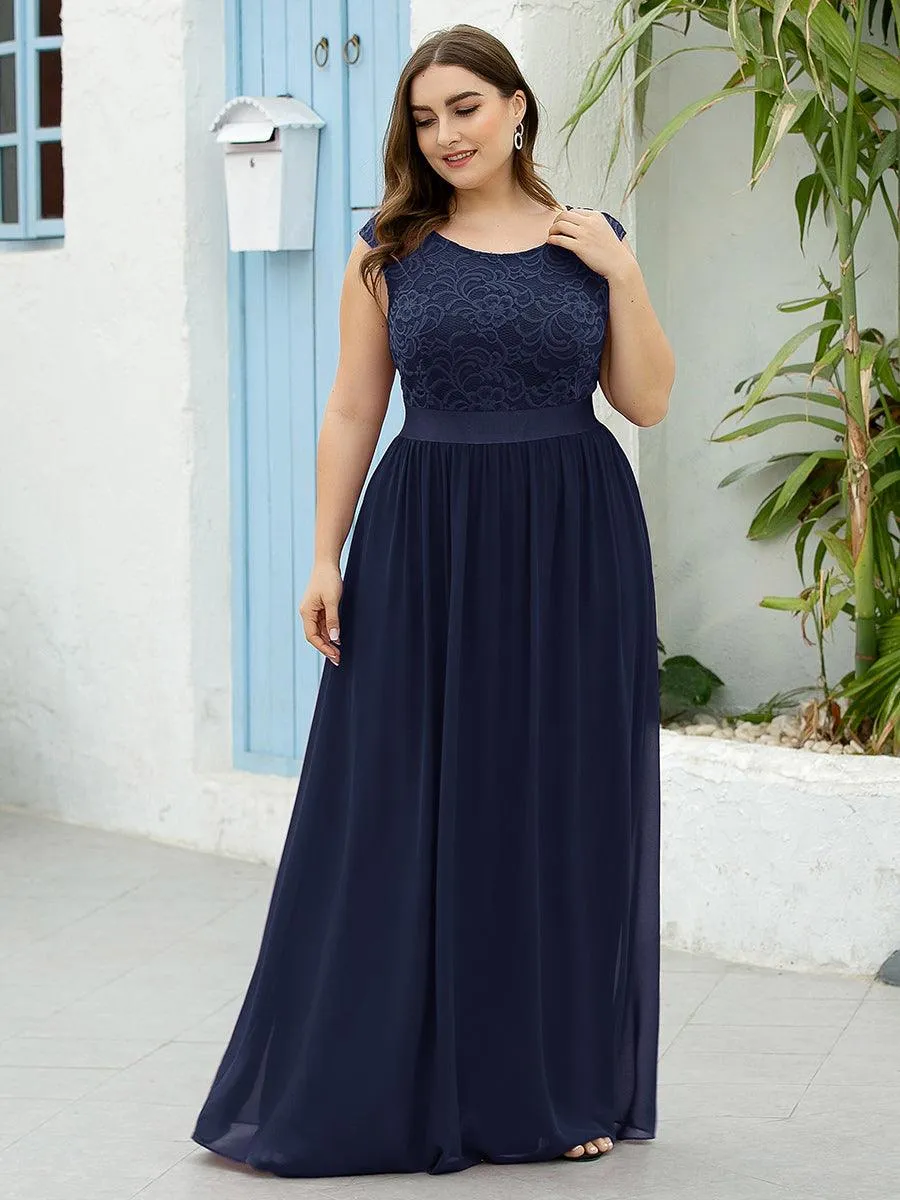 Robe de demoiselle d'honneur classique à col rond et dos en dentelle(Vente finale)