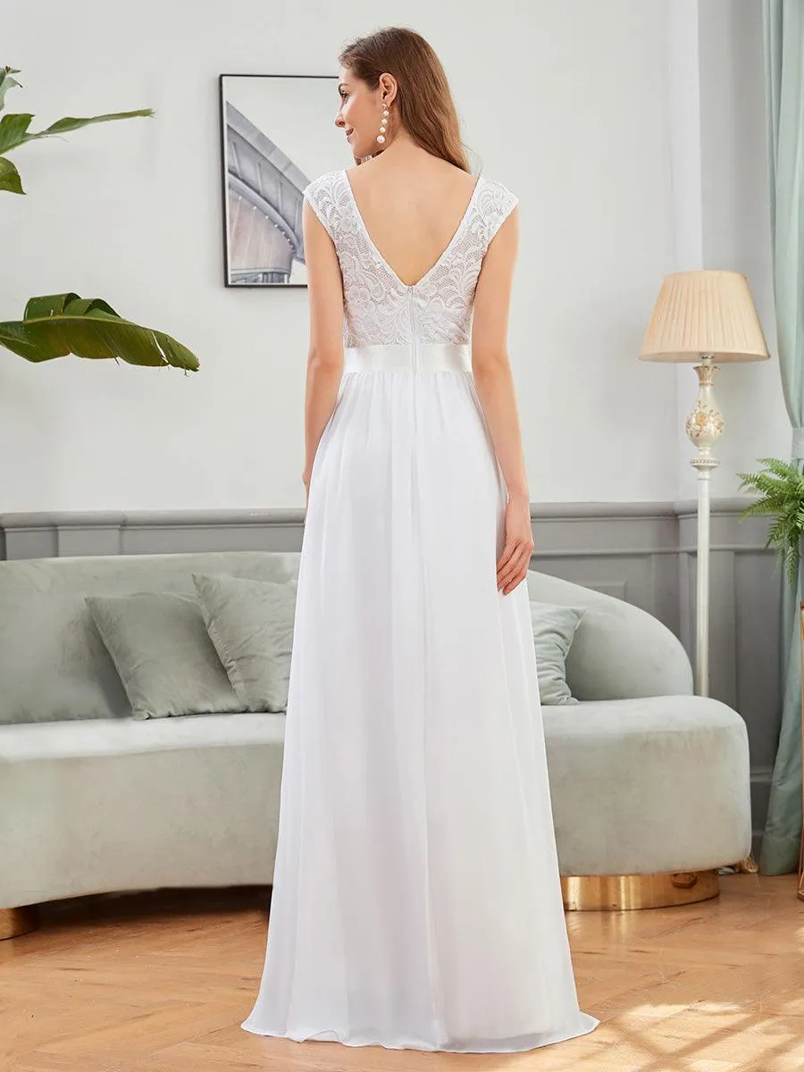 Robe de demoiselle d'honneur classique à col rond et dos en dentelle(Vente finale)