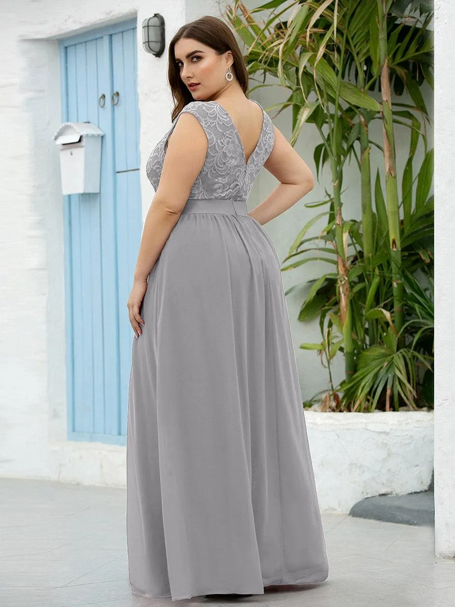 Robe de demoiselle d'honneur classique à col rond et dos en dentelle(Vente finale)