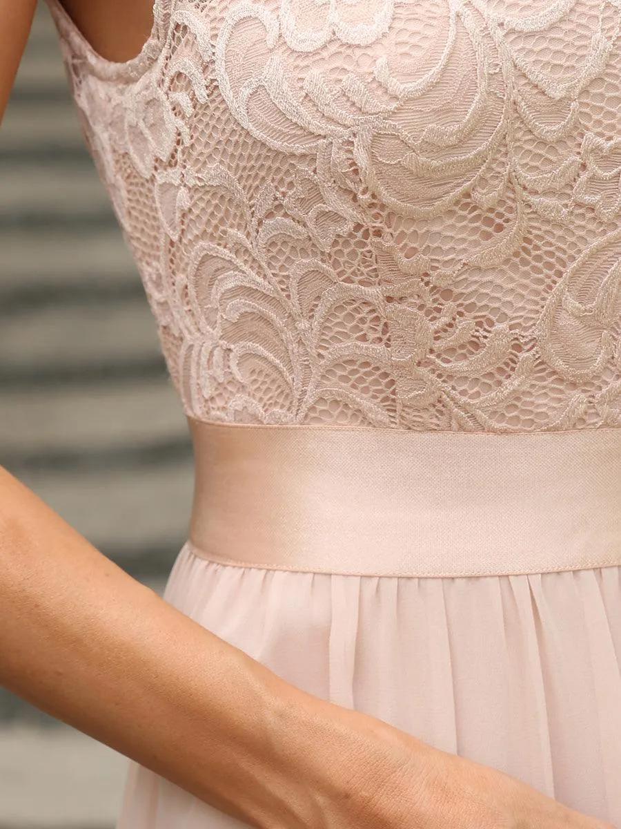 Robe de demoiselle d'honneur classique à col rond et dos en dentelle(Vente finale)