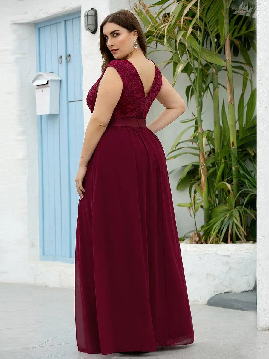 Robe de demoiselle d'honneur classique à col rond et dos en dentelle(Vente finale)
