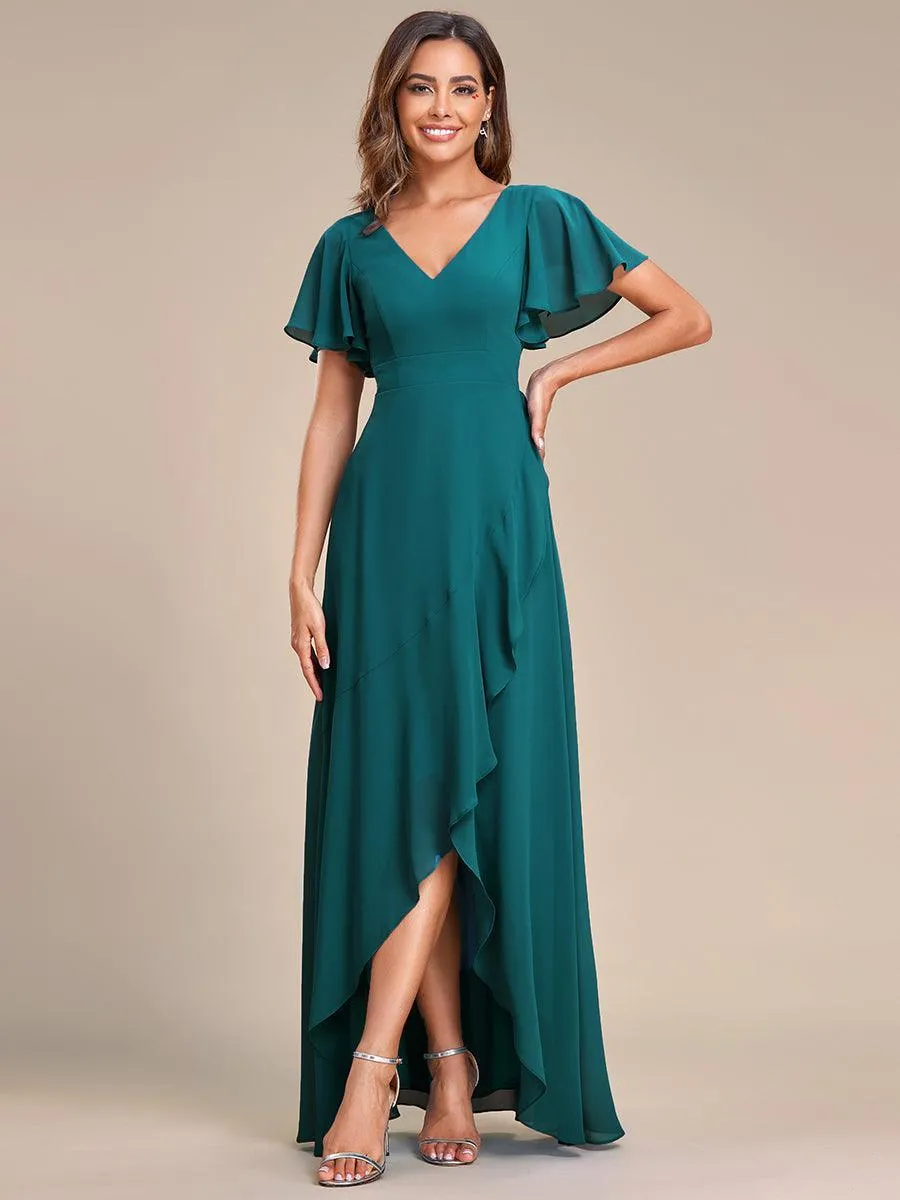 Robe de soirée cocktail volants en mousseline glamour