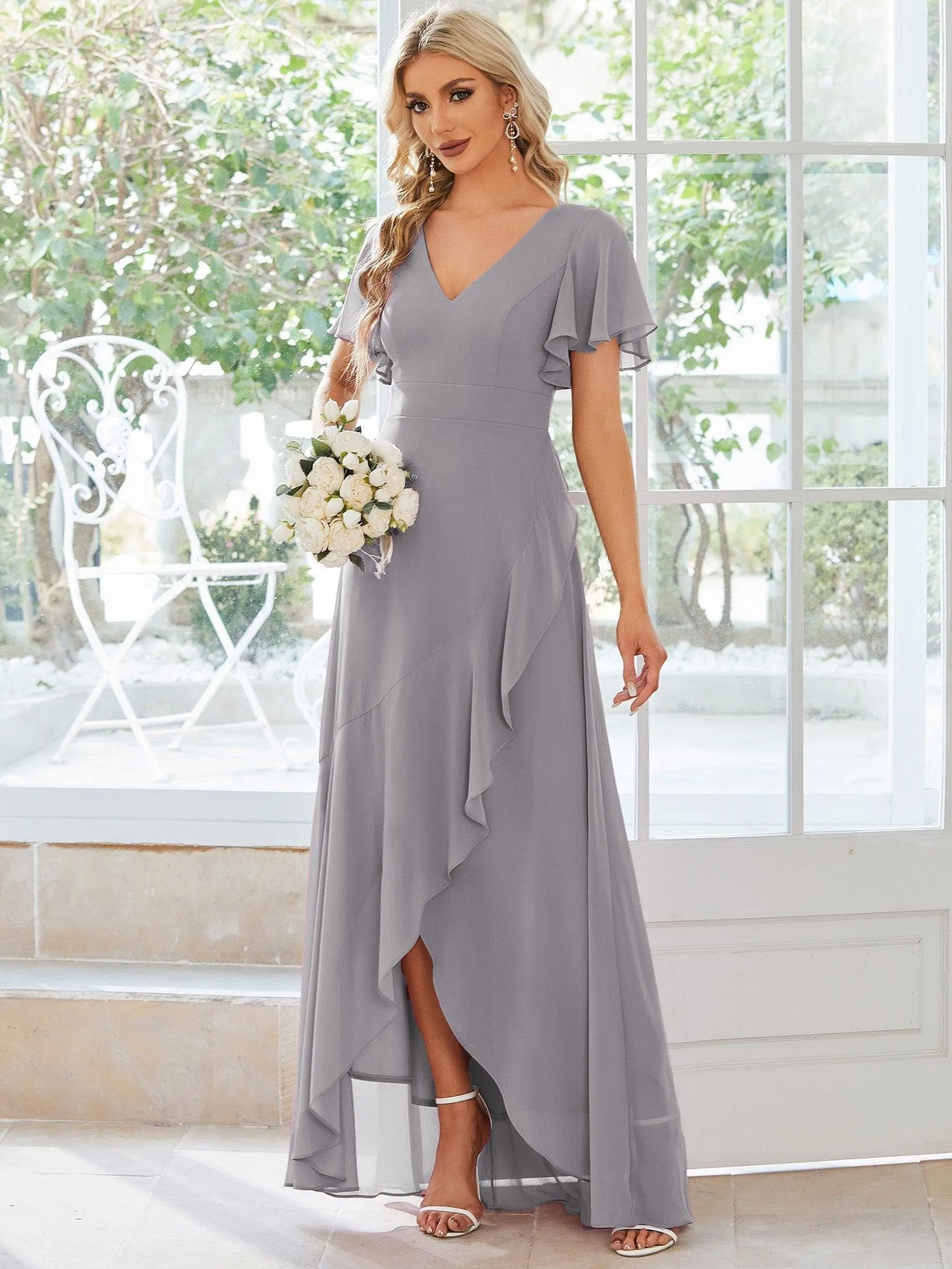 Robe de soirée cocktail volants en mousseline glamour