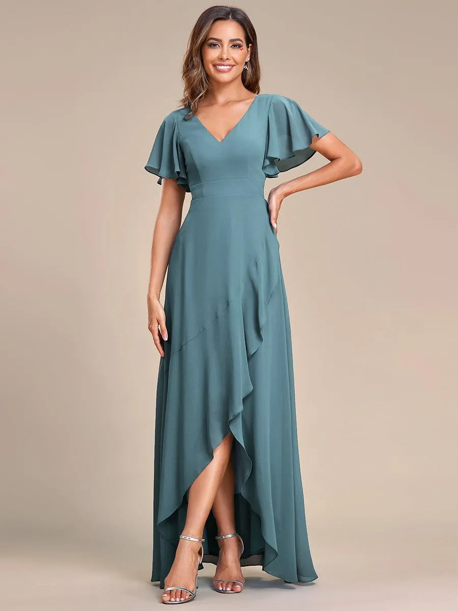 Robe de soirée cocktail volants en mousseline glamour