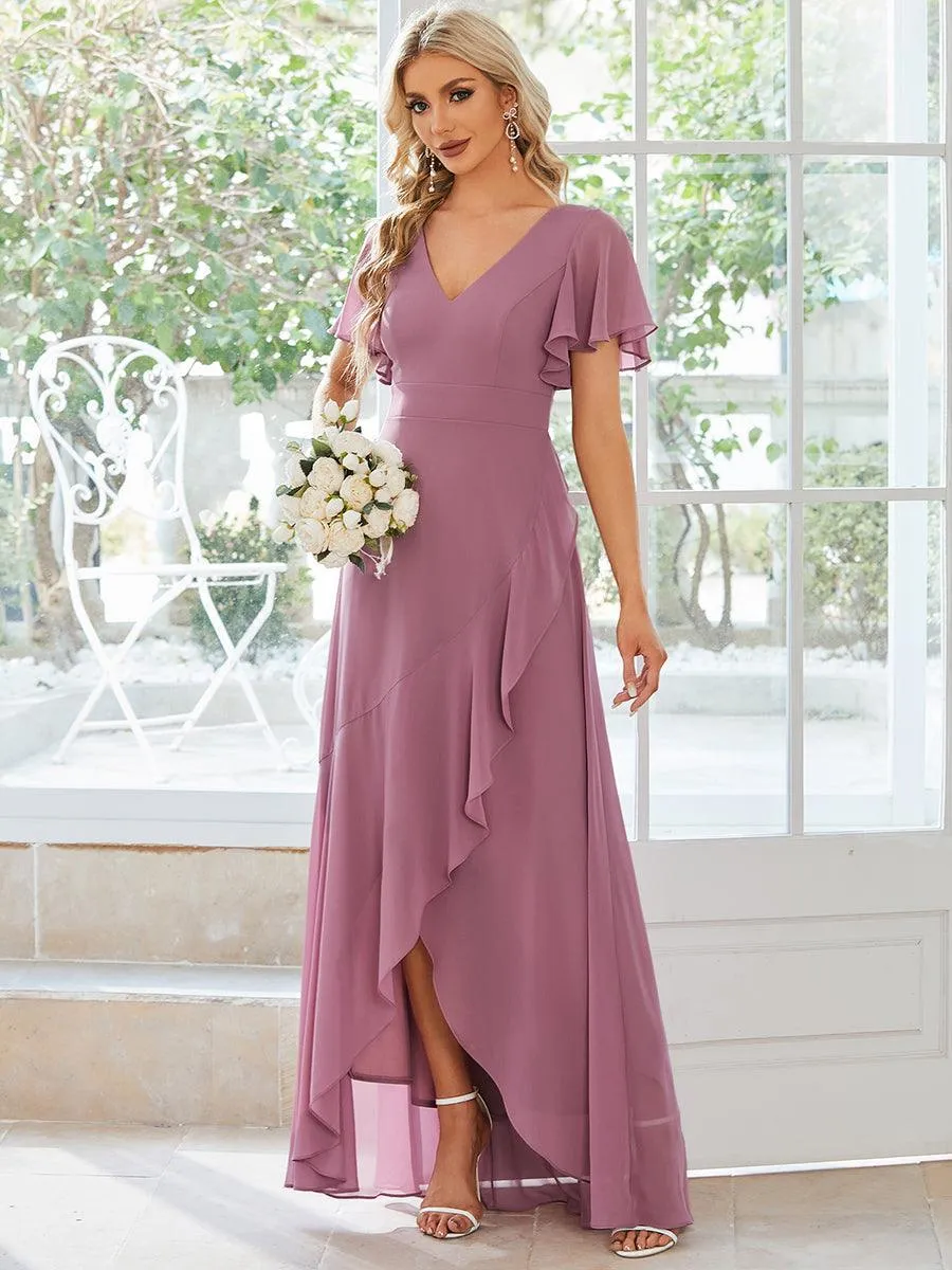 Robe de soirée cocktail volants en mousseline glamour