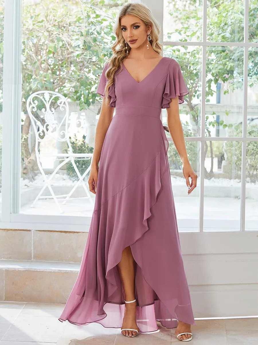 Robe de soirée cocktail volants en mousseline glamour