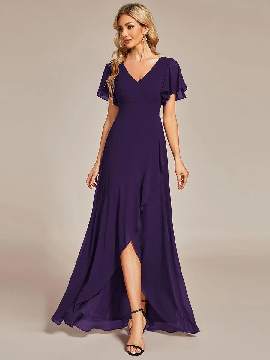 Robe de soirée cocktail volants en mousseline glamour