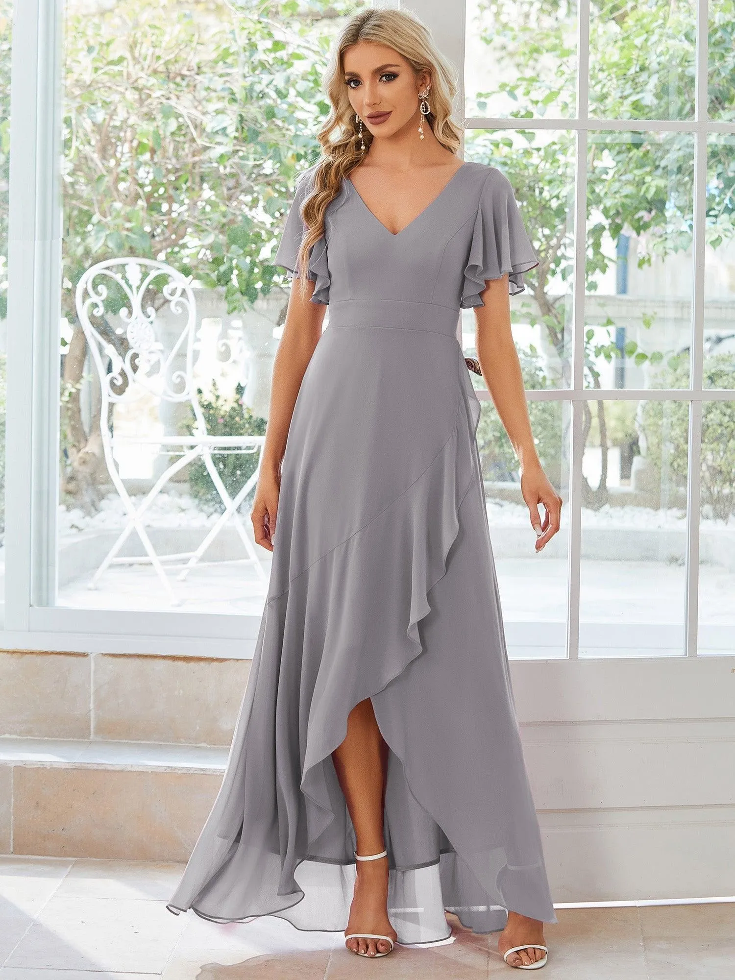 Robe de soirée cocktail volants en mousseline glamour
