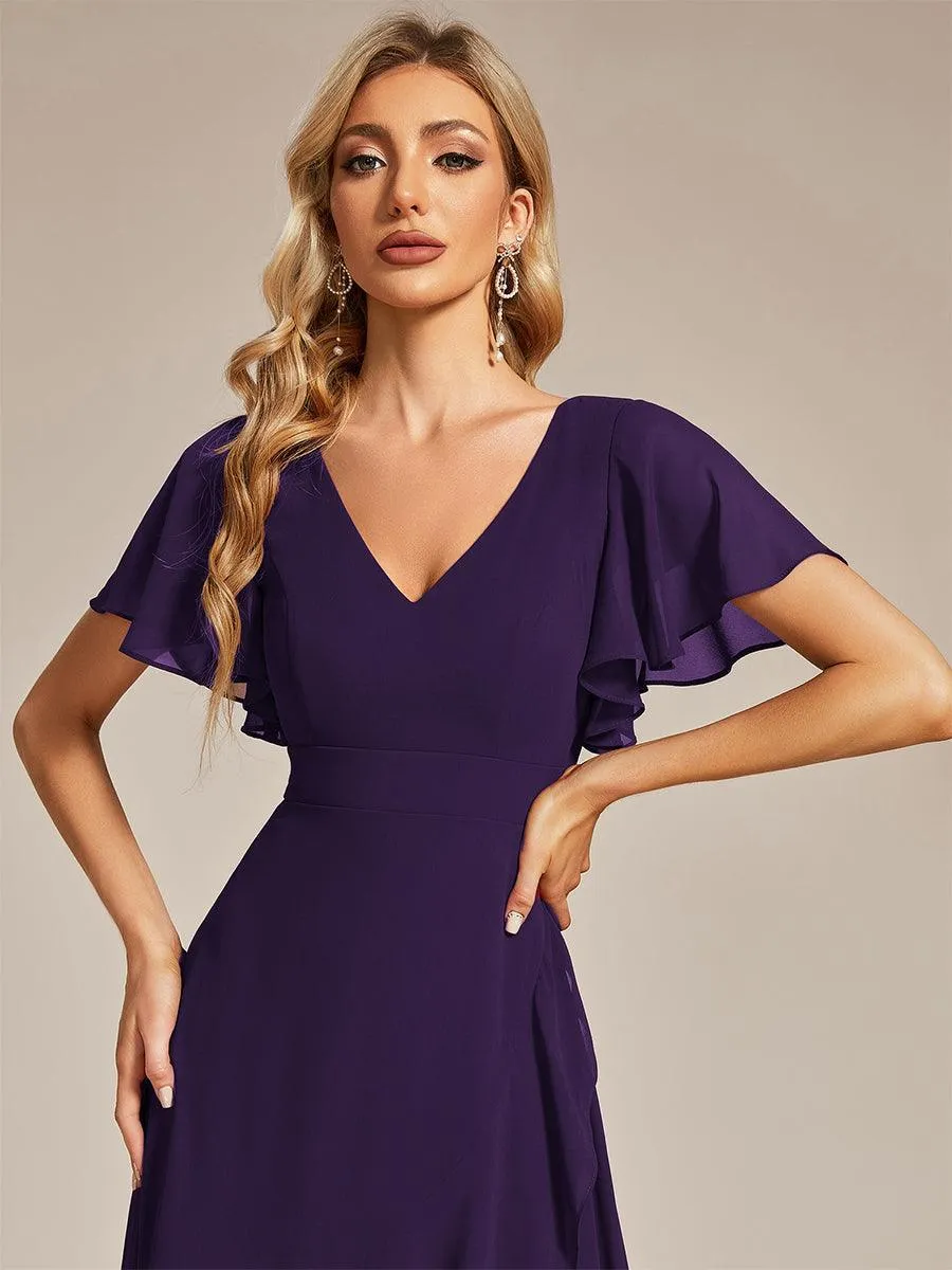 Robe de soirée cocktail volants en mousseline glamour