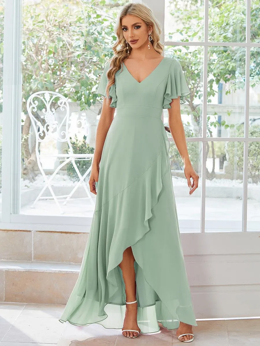 Robe de soirée cocktail volants en mousseline glamour