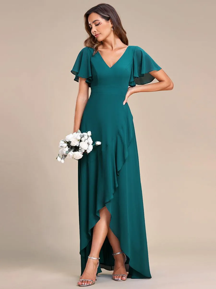 Robe de soirée cocktail volants en mousseline glamour