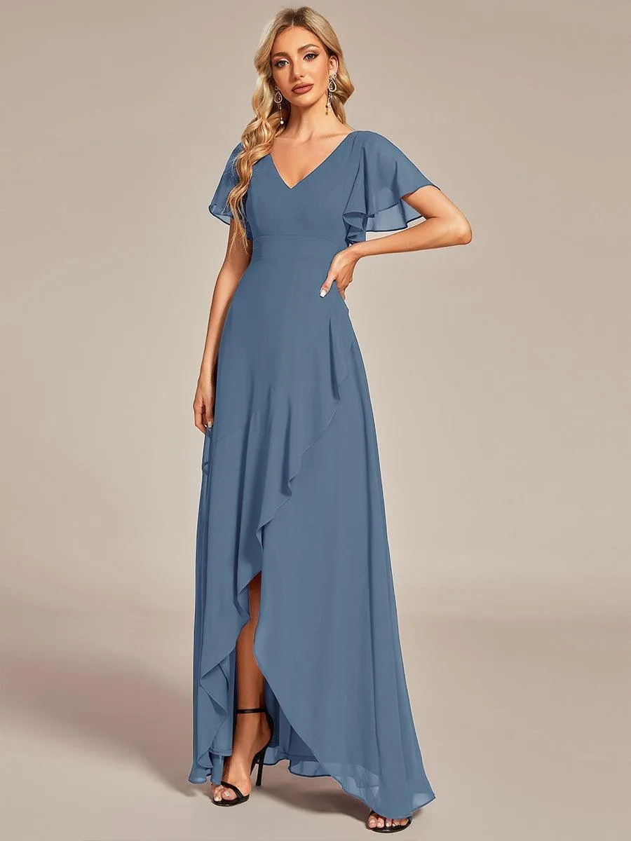 Robe de soirée cocktail volants en mousseline glamour