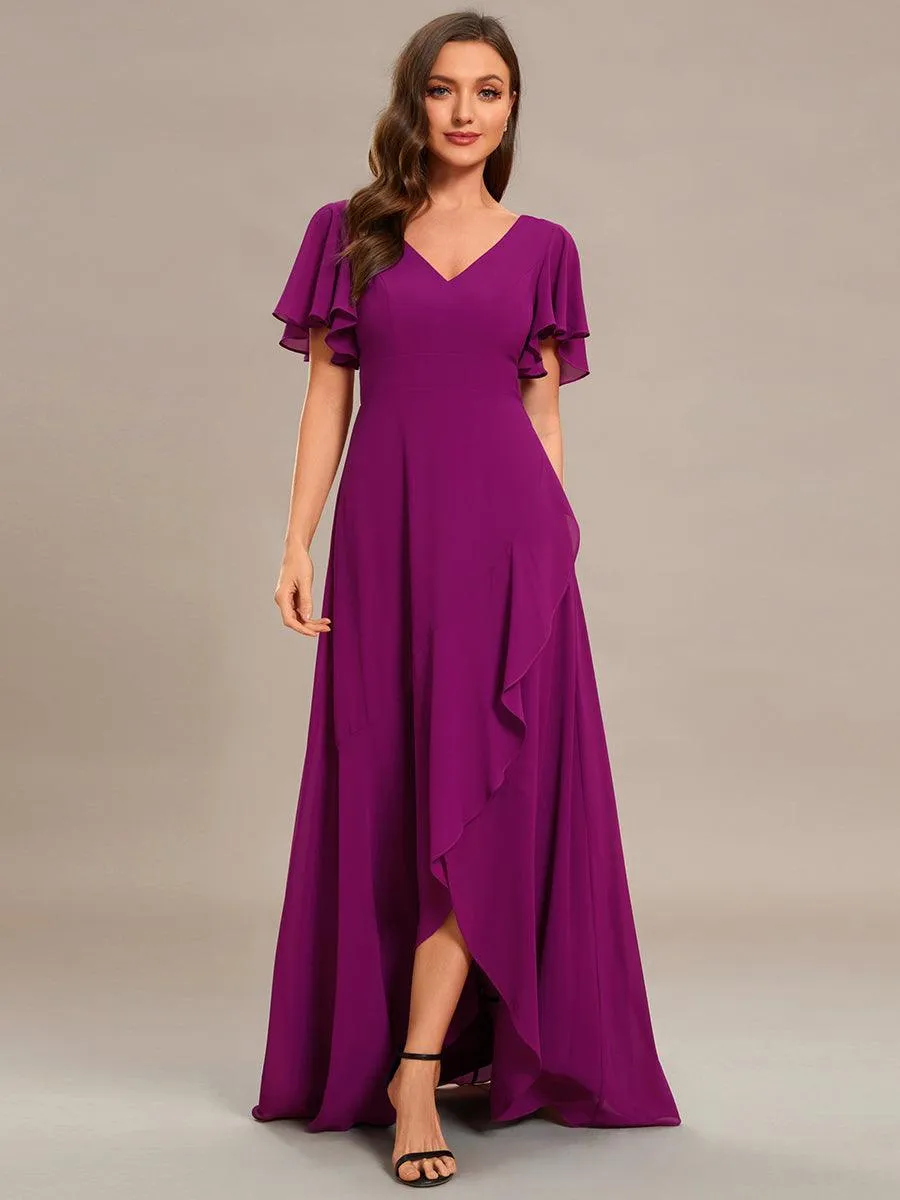 Robe de soirée cocktail volants en mousseline glamour