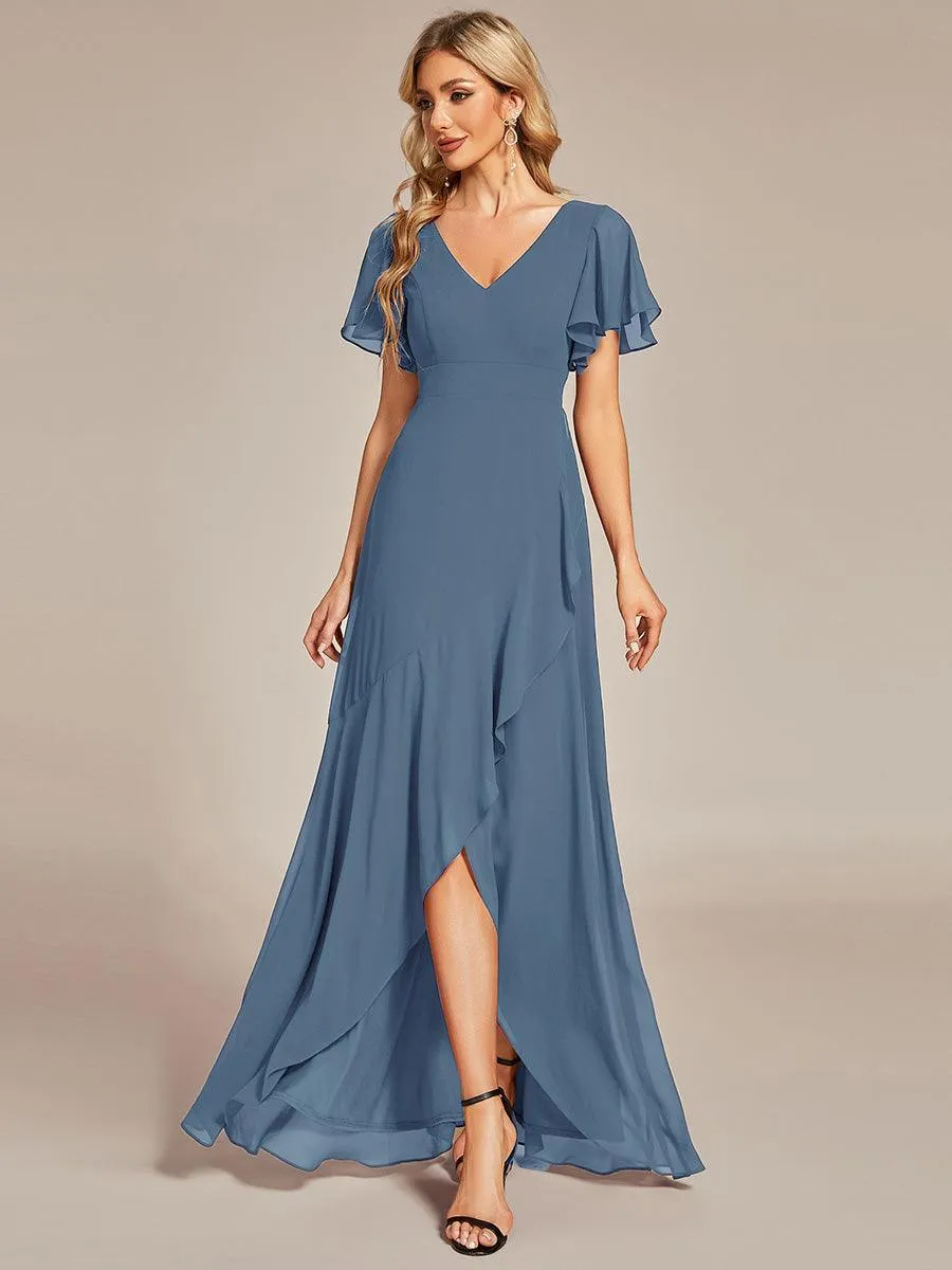 Robe de soirée cocktail volants en mousseline glamour