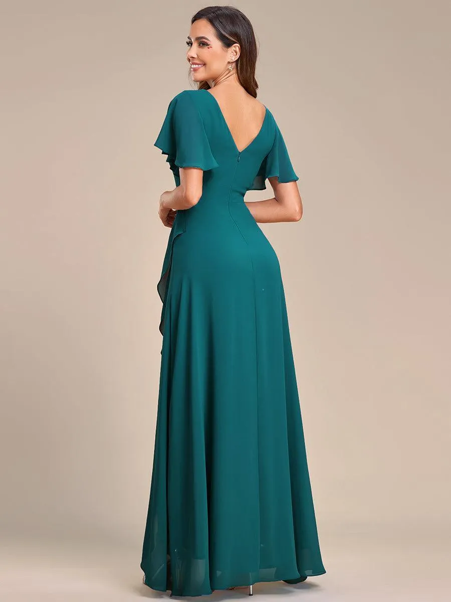 Robe de soirée cocktail volants en mousseline glamour