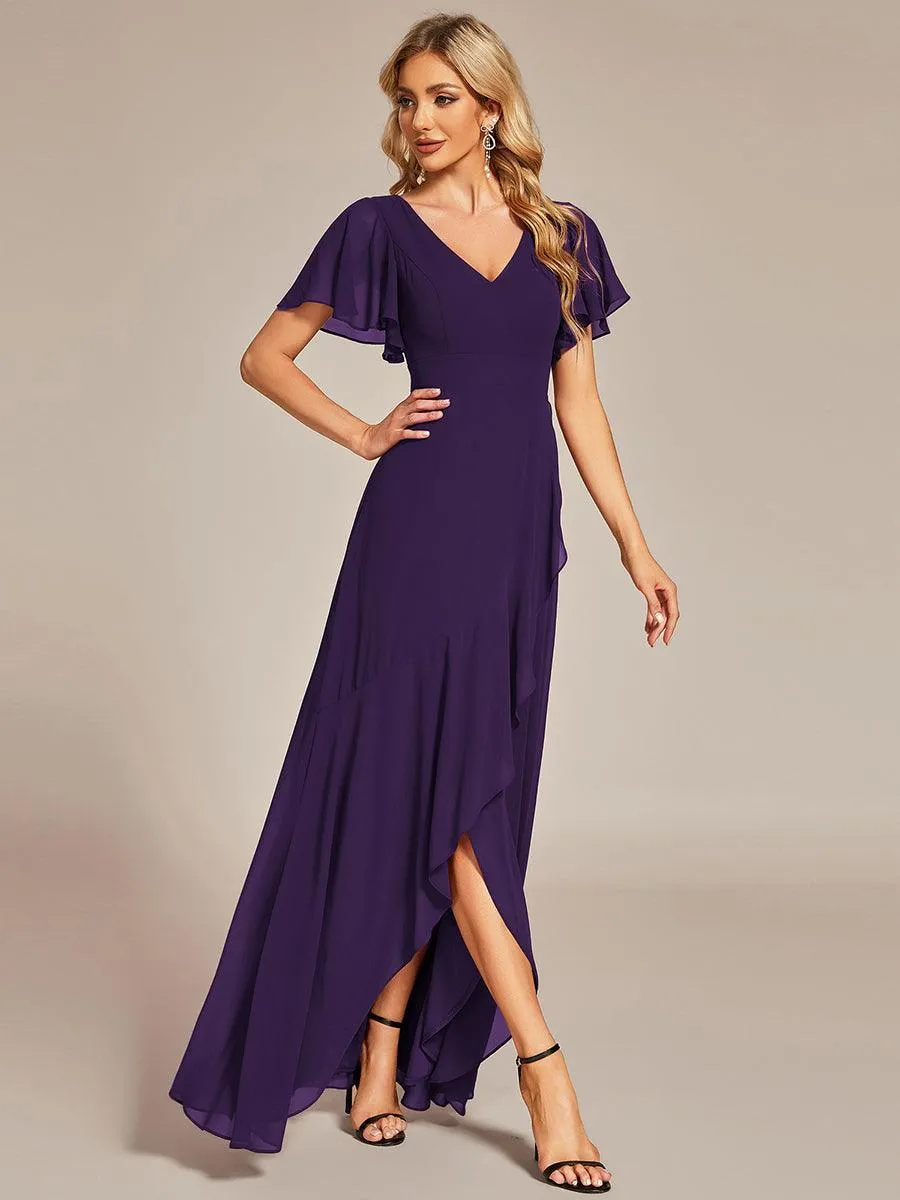 Robe de soirée cocktail volants en mousseline glamour