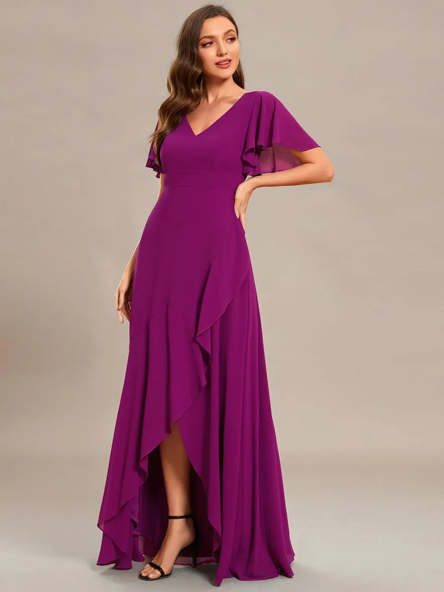 Robe de soirée cocktail volants en mousseline glamour