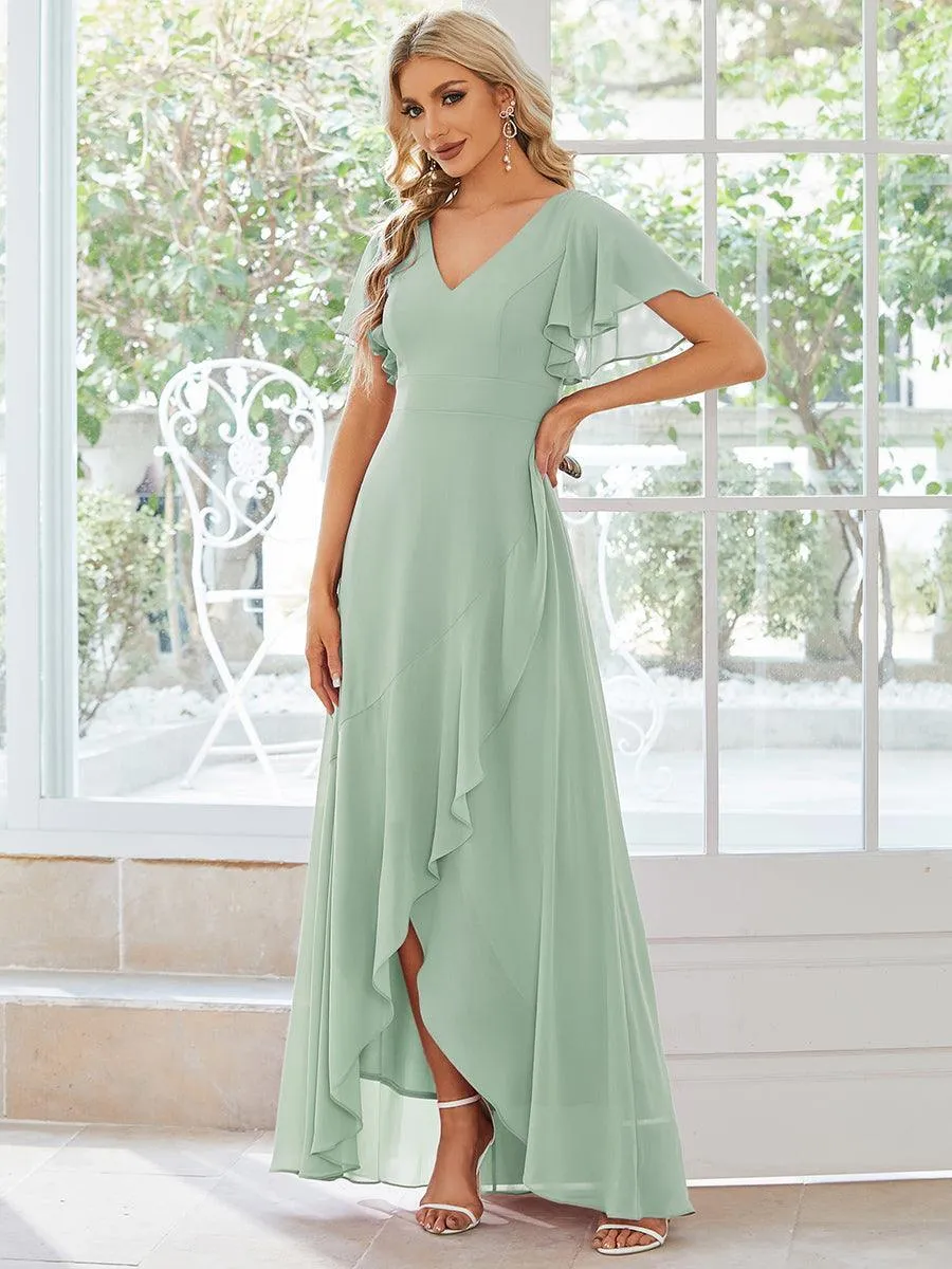 Robe de soirée cocktail volants en mousseline glamour