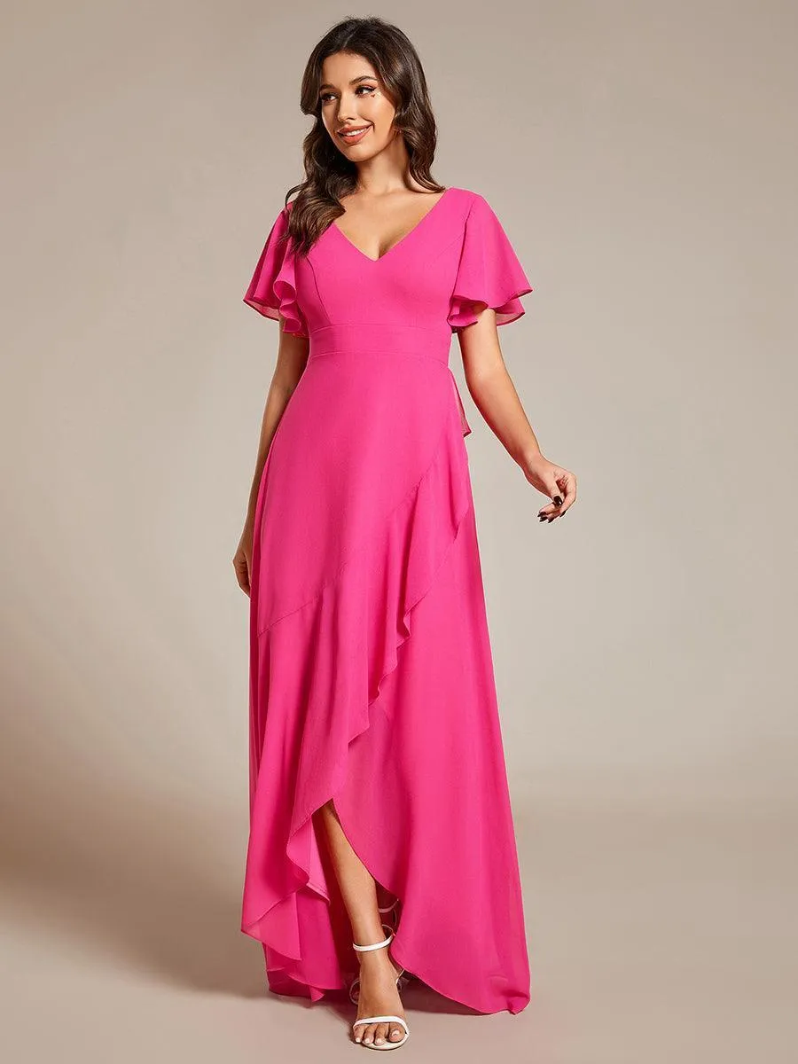 Robe de soirée cocktail volants en mousseline glamour