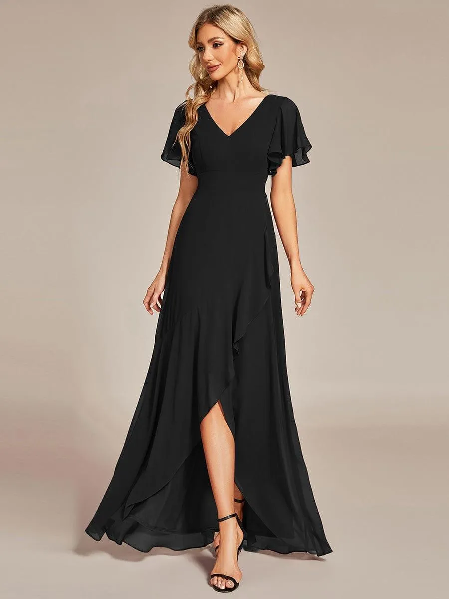 Robe de soirée cocktail volants en mousseline glamour