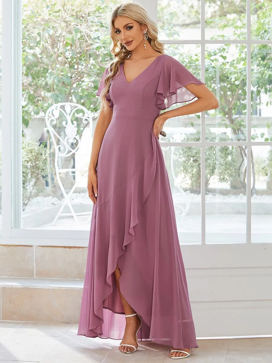 Robe de soirée cocktail volants en mousseline glamour