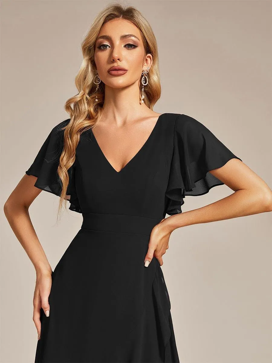 Robe de soirée cocktail volants en mousseline glamour